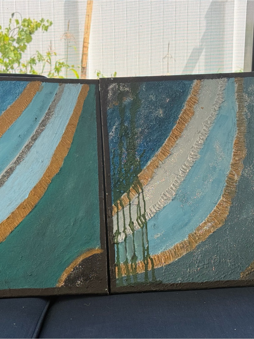 Abstract Coastal Waves Canvas Art - Teal & Blue